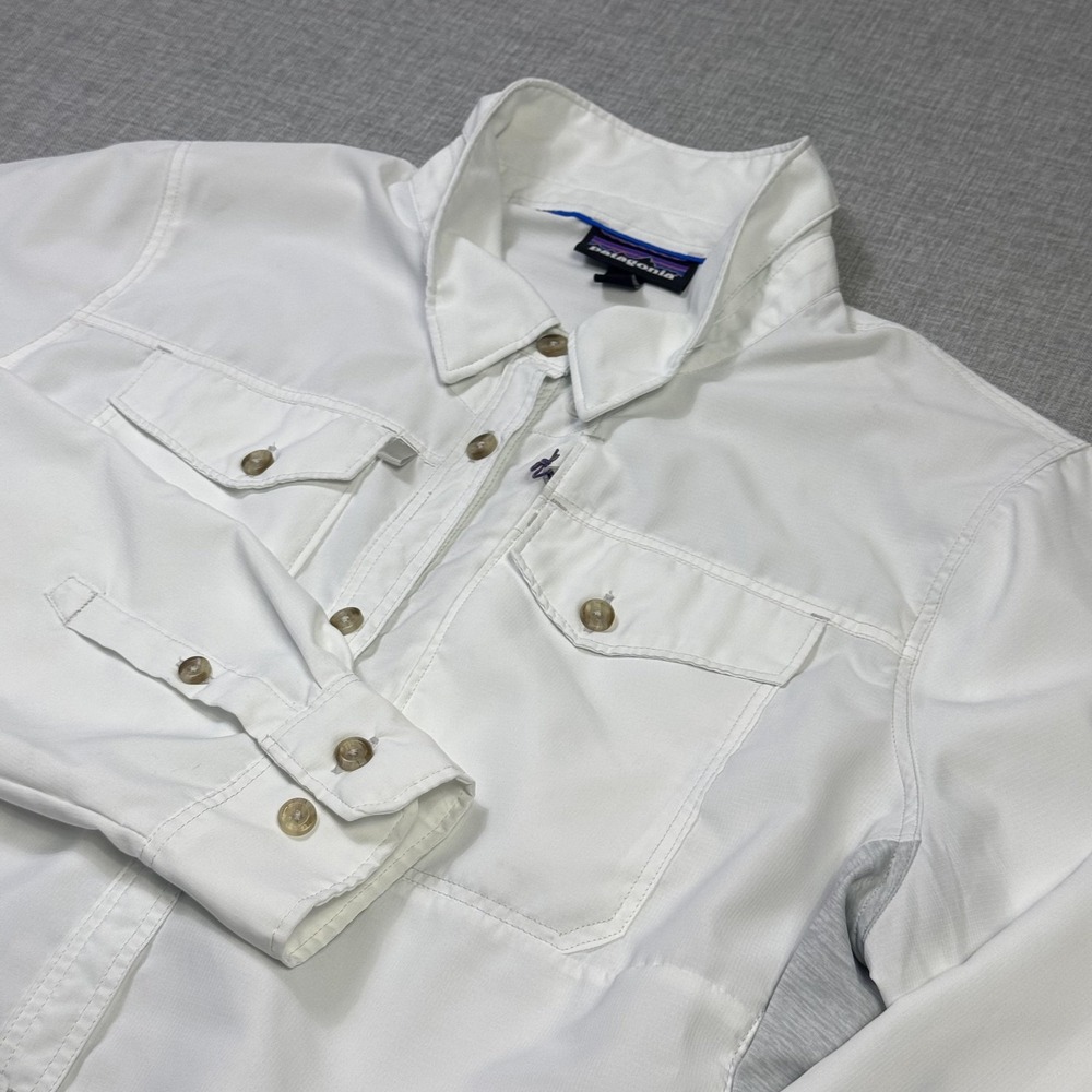 Patagonia Sol Patrol Long Sleeve Button Shirt Women XL White Quick Dry Fishing